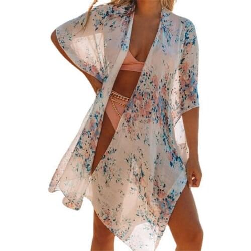 Womens Sexy Beach Cover T-Shirts Printing Chiffon Cardigan Tops Cool Summer Sea Top