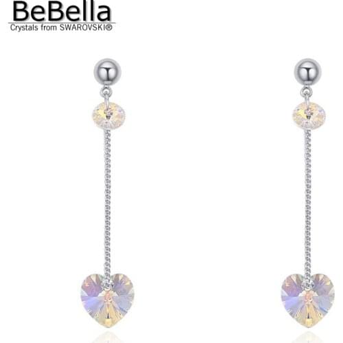 BeBella crystal heart pendant drop earrings dangler with Crystals from Swarovski for women girl lover fashion jewelry gift