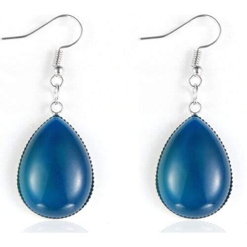 Women Natural Gem Stone Water Drop Blue Onyx Dangling Earrings Tiger Eye Lapis Lazuli Turquoises Hanging Earring Hoop Jewelry
