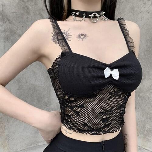 DAILOU Womens Crop Top Black Gothic Clothes 2021 Women Strapless Tube Top Camisole Goth Sexy Aesthetic Lace Bralette Tank Tops