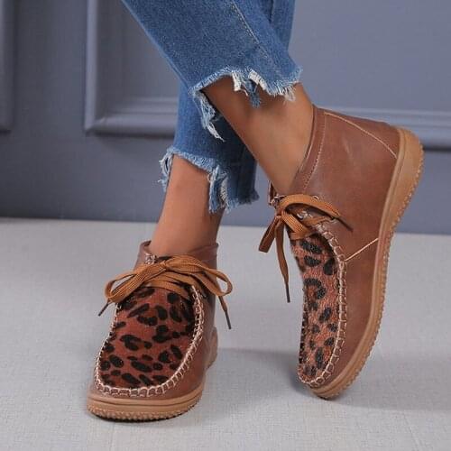Winter Snow Boots Women High Quality Leopard Print Warm Winter Boots Female Shoes Fashion Patchwork Lace Up Ankle Boots
