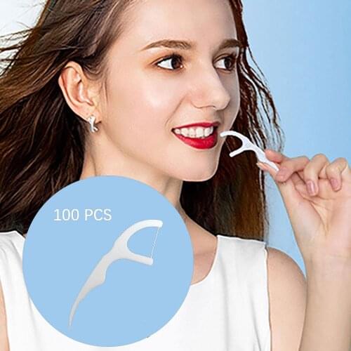 100 PCS White Dental Flosser Oral Hygiene Teeth Cleaning Dental Floss Spool Toothpick Teeth Flosser Tooth Clean