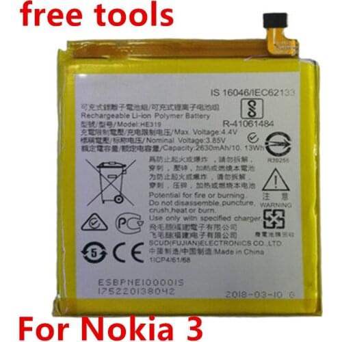 100% Original 2630mAh HE319 Battery For Nokia 3 TA-1020 1028 1032 1038 High quality Battery+Tracking number
