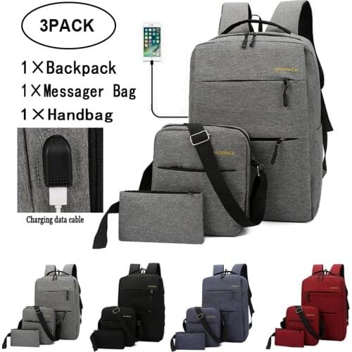 3pcs/set Mens Backpack Bag Male USB Charging Laptop Backpack Women Computer Bags Schoolbag Men Shoulder Bag Sets Bags 3pcs 4849