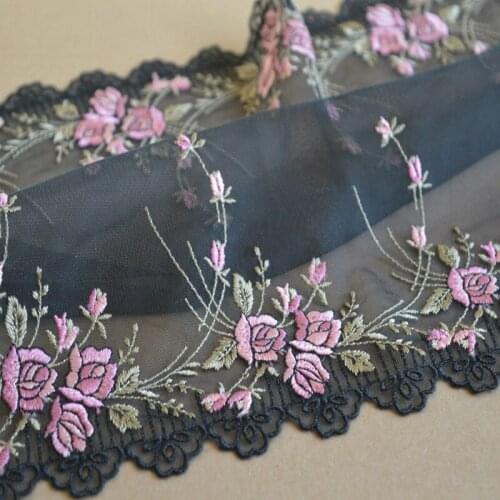 50cm Two Sides Rose Floral Embroidery Lace Trim Black Tulle Mesh Fabric For Lingerie Underwear Bra Bedding Dress Decor 30cm Wide