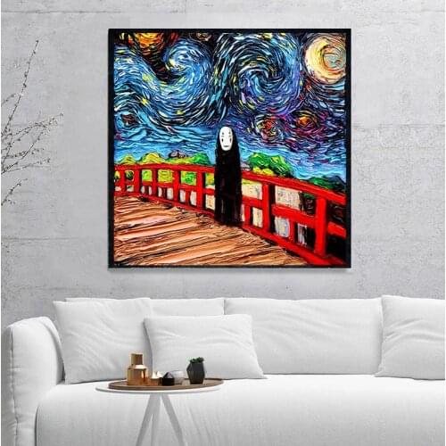 Abstract Van Gogh Style Spirited Away No Face Man Canvas Painting Bedroom Decor Poster and Prints Wall Art Pictures