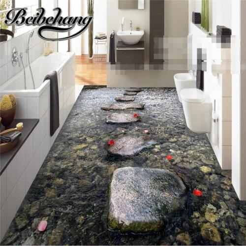 Beibehang Custom Floor painting 3D modern art creek cobbles Bathroom Floor Mural-3d PVC Wallpaper Self-adhesive Floor stickers