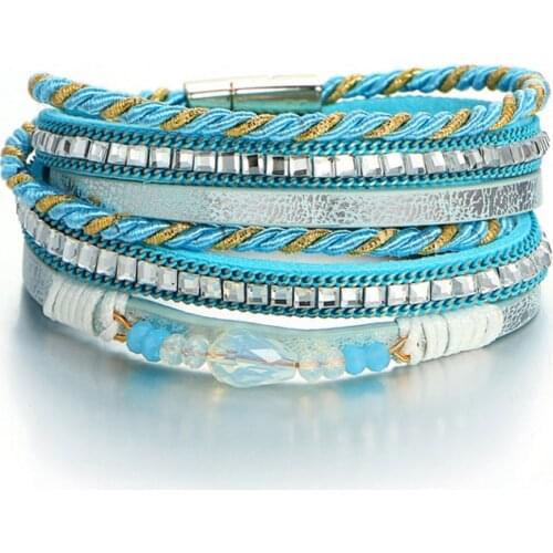 WWLB Brands Design Bracelet for Women Multi-layer Rope with Rhinestone Winding Leather Bracelets Bangles Jewelry Dropshipping