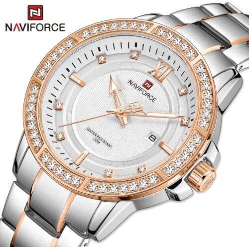 NAVIFORCE Diamond Watches For Men Fashion Casual Male Wrist watch Luxury Brand Steel Strap Waterproof Quartz Clock Reloj hombre
