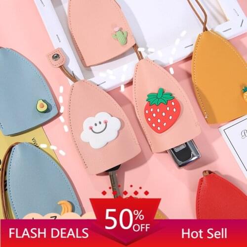 Anime Girl Heart Cartoon Pull Type Key Case Creative PU Leather Car Remote Control Family Key Protection Cover Keychain