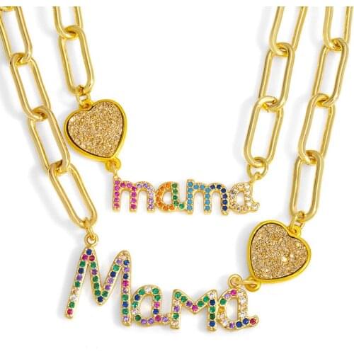 European INS New Color Diamonds With Letters MAMA Love Thick Chain Mothers Day Gift