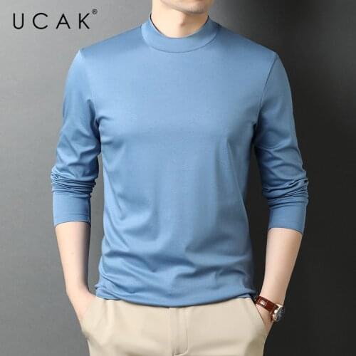 UCAK Brand Classic O-Neck Solid Color T Shirt Men Clothes Autumn Casual Streetwear Pure Cotton Long Sleeve T-Shirts Homme U5747