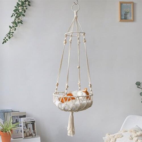 Boho Hand Woven Macrame Cat Hammock Bed Pets Support Nordic Pet House Cats Hanging Sleep Chair Seats Toy Four Seasons Available