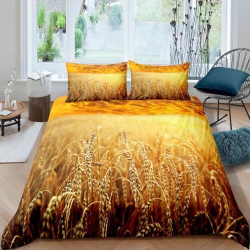 Golden Rice Duvet Cover Bedding Set Soft 2-3pcs Bedroom Bedclothes Double Single Kids Adults Size Bed Gold Bedding Set Luxury