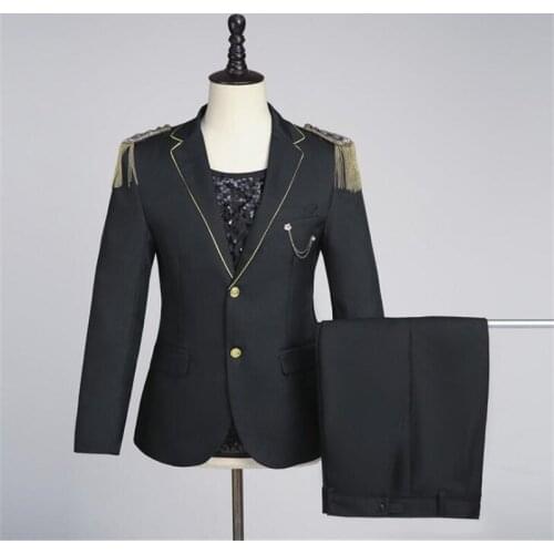 Korean suits mens blazers male singers dance performance tassel medal warlord dress ropa de hombre terno masculino slim fit