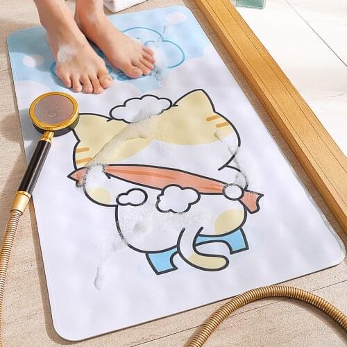 PU Bathroom Mat Shower Mat Foot Massage For Toilet Children 40*70CM Bath Mats Shower Animals Cat Bathroom Carpet TPR Suction Pad