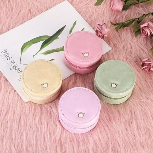 Creative cute round cosmetic box mini leather mirror storage box simple portable outdoor jewelry box