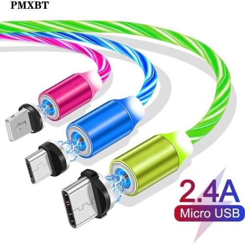 Magnetic USB Charger Cable LED Lighting Flowing Glow Cord Type C/Micro USB/8 Pin For iphone 6 7 Android Phone Fast Luminous Wire
