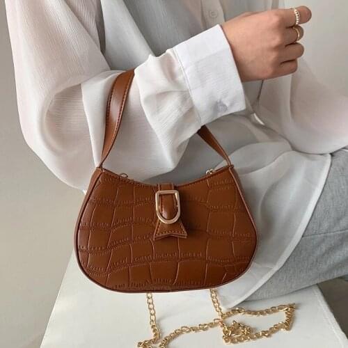Stone Pattern Small PU Leather Fashion Underarm Bag Crossbody 2021 Summer Luxury Brand Chain Shoulder Handbags and Purses