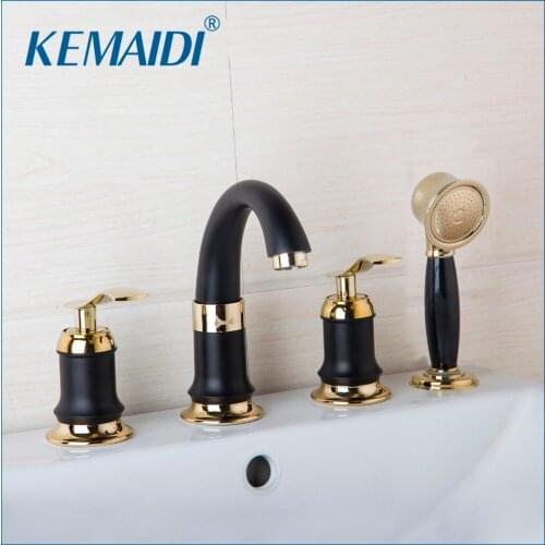 KEMAIDI Bathroom 4 Pcs Shower Set Bathtub Shower Set Black And Golden Painting Finished Shower Set With Hand Shower Spray