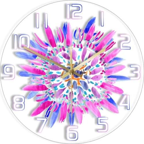 Watercolor Flower Wall Clock Modern Design Nature Floral Home Décor Colorful Blossom Floristic Elements Bedroom Printed Clock