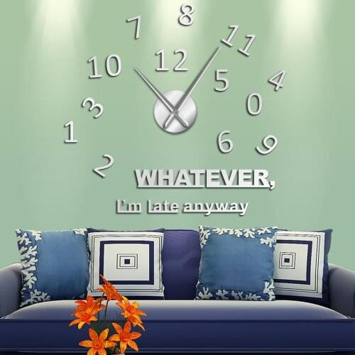 Whatever I'm Late Anyway Inspirational Quote Wall Art Large Numbers DIY Wall Clock Living Room Wall Watch Procrastinators Gifts