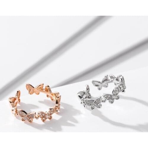 New Fashion Rose Gold Dancing Moving Butterfly Rings Dainty Insect Minimalist Rings for Women Girls French Jewlery 2021 Trend