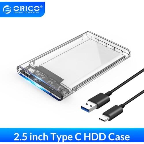 ORICO 2.5'' SATA to USB C Transparent HDD Case Tool Free 6Gbps Support 4TB UASP Protocol For 9.5mm Below Hard Drive Enclosure