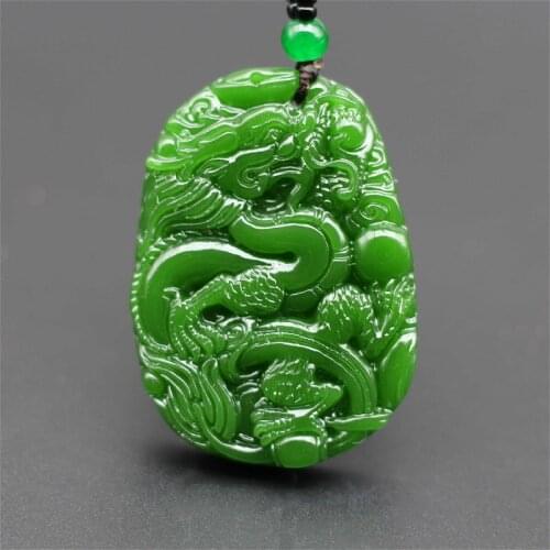 Natural Green Jade Dragon Pendant Necklace Chinese Hand-Carved Charm Jadeite Jewellery Fashion Amulet for Men Women Lucky Gifts