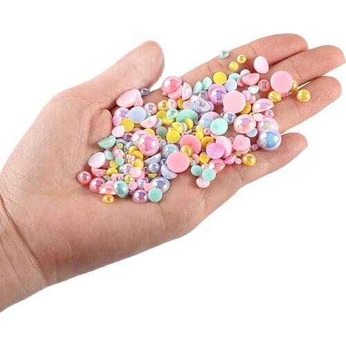 Mulit Marcroon Half Round ABS Pearl Beads For Jewelry Making Flat Back Scrapbook Beads DIY Nail Craft Pearls Clothing Accessory