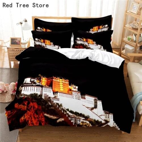 Potala Palace in Tibet Scenery Bedding Set Luxury Print Duvet Cover Pillow Case 2/3pcs Comforter Bed Linens Microfiber Bedspread