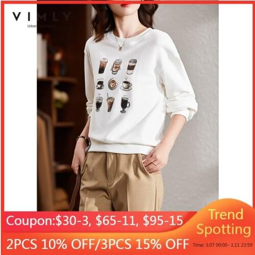 VIMLY Vintage Sweatshirt Women Autumn Winter 2021 New Cotton Streetwear Printed Loose Korean Hoodies Top Female moletom F8669