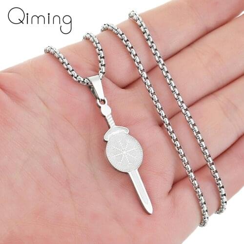 Handmade Viking Sword Pendant Necklace Vintage Men Jewelry Nordic Slavic Stainless Steel Necklace Chokers