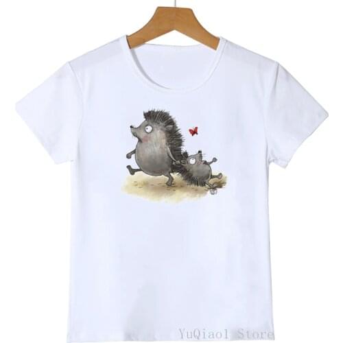 Funny cute Hedgehog animal printed boys/girls clothes super mom and children tshirt girls summer tops tee shirt white t-shirt