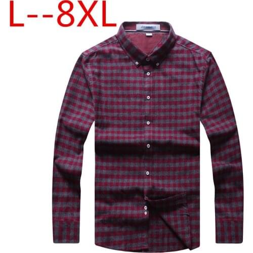 Plus size 8XL 6XL 5XL 4XL New Men Plaid Shirt Lapel Leisure Youth College student Long-sleeved Fashion and leisure Shirt