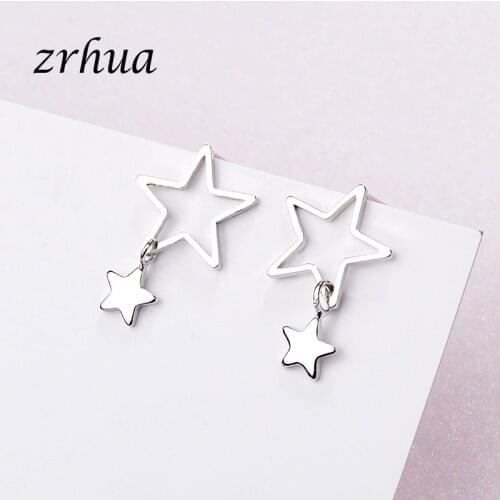 ZRHUA Hot Sale Silver Color Stud Earring Sweet Double Star Chic Fashion Earrings For Women Gift New Findings Girls Brinco