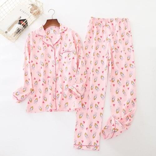 Winter Pajamas Women Long-sleeved Pants Pijamas Cartoon Sleepwear Plus Size Pajama Set 100% Cotton Pijama Mujer Home Clothes