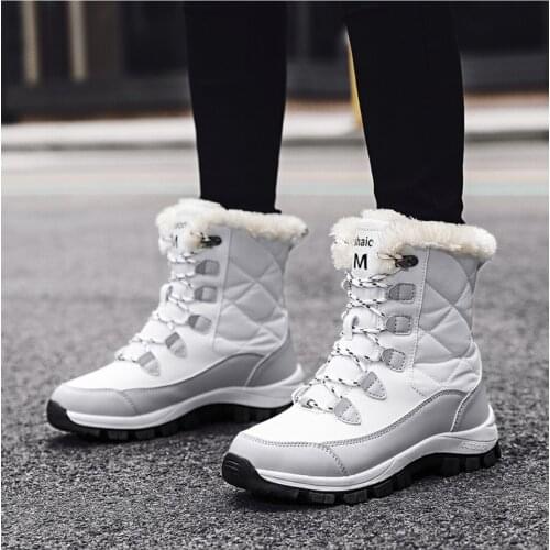Winter Women Boots Platform Shoes Keep Warm Mid-Calf Snow Boots Ladies Lace-Up Comfortable Waterproof Outdoor Plush Cotton Booti