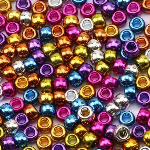 100Pcs 6*9mm Colorful Plating Mixed Big Hole Spacer Acrylic Beads Handmade Garment Beads For Diy Clothing Sewing Crafts
