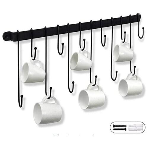 2PCS Coffee Mug Holder Wall Mounted - Coffee Cup Rack With Mug Hooks For Hanging Cup Organizer - Mug Hanger Metal Rustic