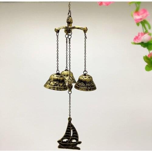 2 Vintage Cast Iron Sailboat Wind Chime Metal Hanging Windchimes Bell Bronze Home Garden Room Wall Porch Cabin Patio Decor Craft