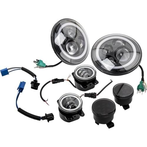 7''LED Angel Eye Headlights Lights Fog Turn Light For Jeep Wrangler JKU 2007-2017