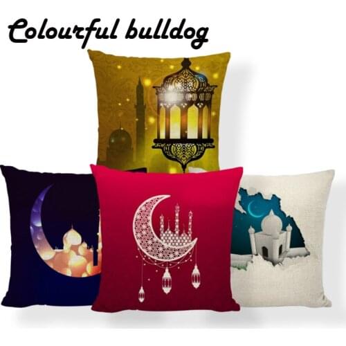 Blessed Eid Cushions Ramadan Kareem Pillow Islamic Church Moon Star Kilim Beach Homeware Throw Pillow Covers Red 17.7Inch Linen