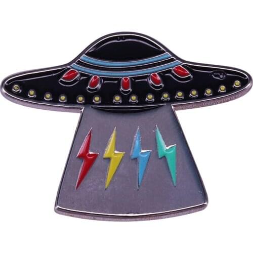 UFO lapel pin rainbow lightning bolt badge alien space brooch astronomy geek accessory
