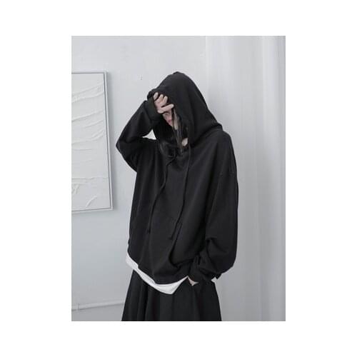 Minority hooded black hoodie fake two irregular dark loose deconstruction design sense jacket