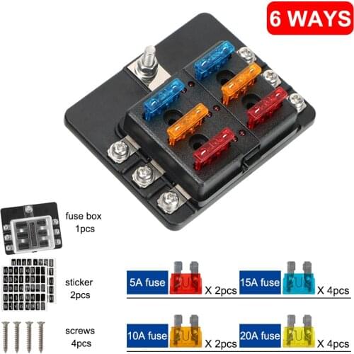 For Auto Car Boat Marine 32V 100A M5 Stud With LED Indicator Light 6 Ways 12 Ways Blade Fuse Block Plastic Cover Fuse Box Holder