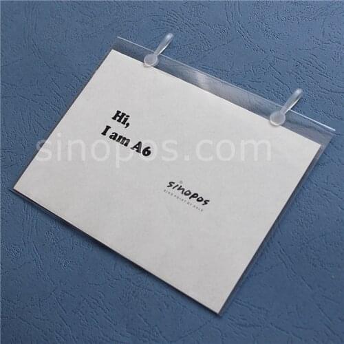A4 A5 A6 PVC Sign Holder With Snap Clip Hangers, clear vinyl sleeve envelope price tags card label bin grid wire display basket