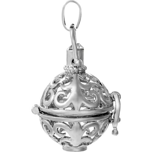 DoreenBeads Round Silver Color Copper Wish Box Pendants Clear Rhinestone Can Open (Fit Bead Size: 16mm) 40mm x 24mm, 1 PC