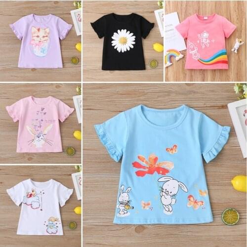 New Cotton Kids T-Shirt Children Summer Short Sleeve T-Shirts for Girls Clothes Cat Rabit Butterfly Baby T Shirt Toddler Tops