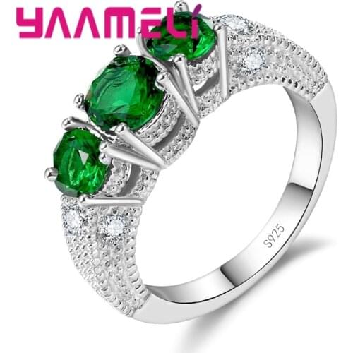 Round Crystal Stone 925 Sterling Silver Ring White/Red/Dark Blue/Green/Purple Valentine Gift Lady For Wedding Sample